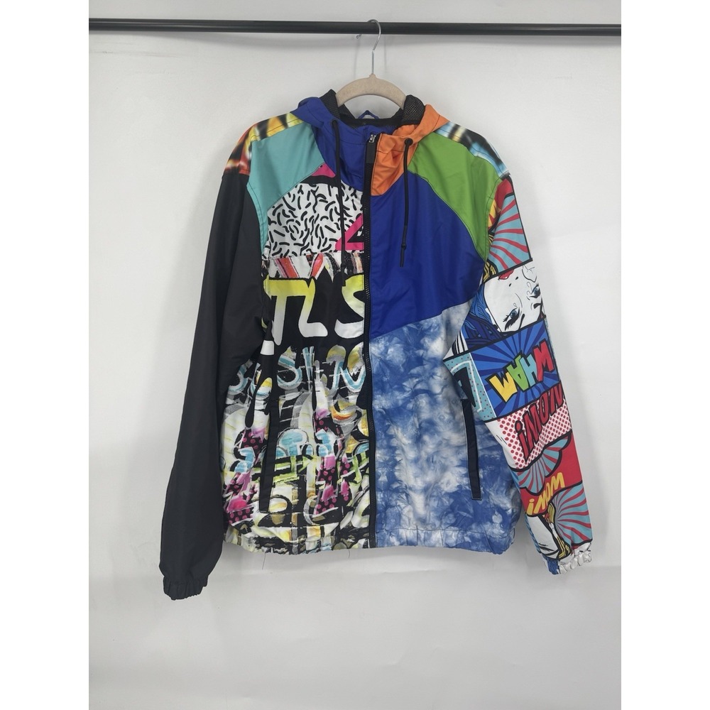 GS-115 Comic Strip Full Zip Hooded Jacket Men XL‎ Black Streetwear Artsy Retro